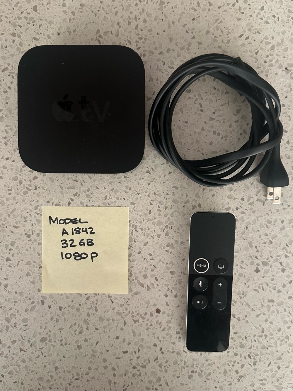 Apple TV Streaming Box in Black with Remote and Power Cable